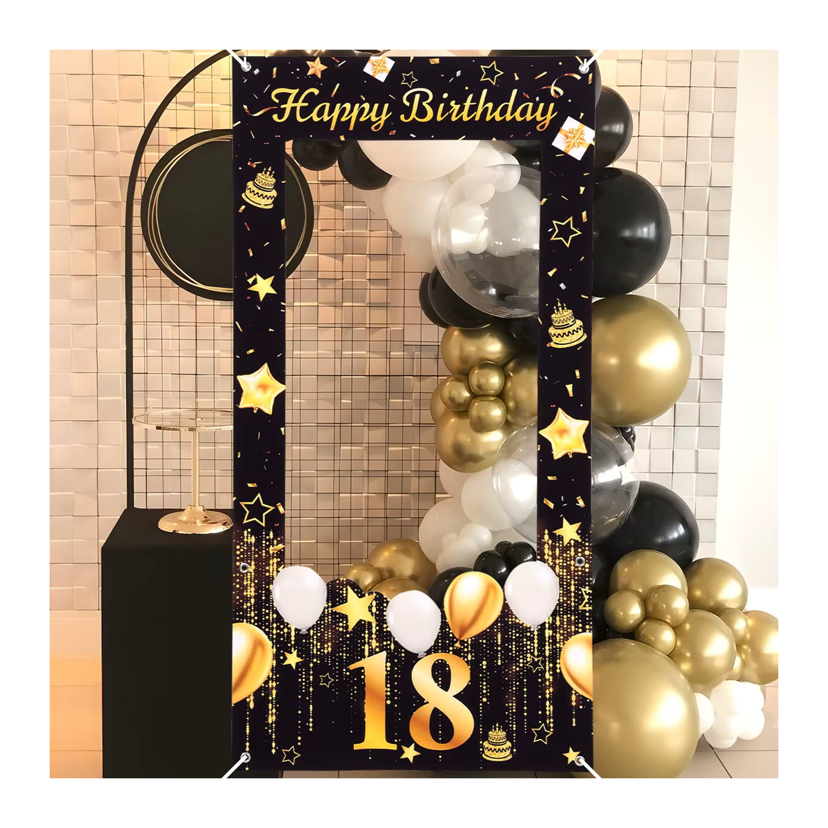 PATIMATE Fotokabinen-Requisiten Fotorahmen für Geburtstage in Schwarz und Gold, Rechteckiger Party-Deko Rahmen aus Papier für Erwachsene - Bild 3