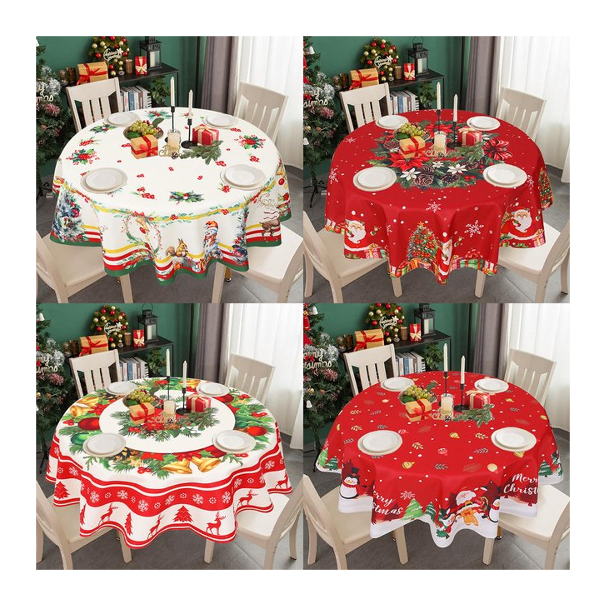 PATIMATE Runde Weihnachts Tischdecke in Grün und Mehrfarbig für deine Weihnachtsdekoration - Bild 1