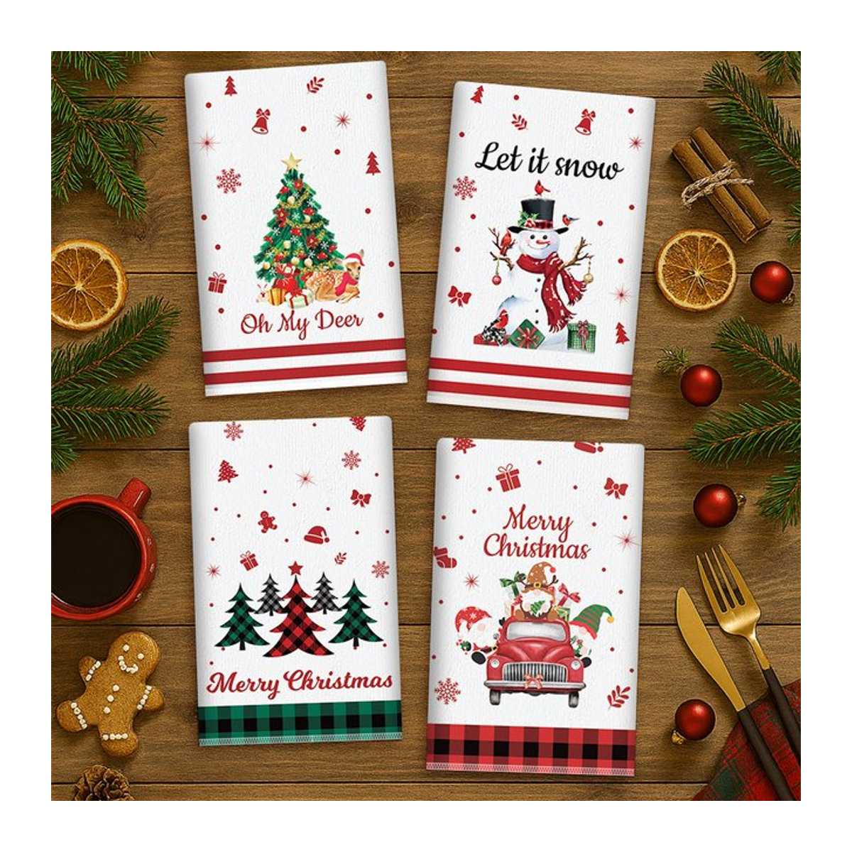 PATIMATE Weihnachten Küchenhandtuch Set in Weiß, saugfähige Geschirrtücher als Weihnachtsdekoration - Bild 1