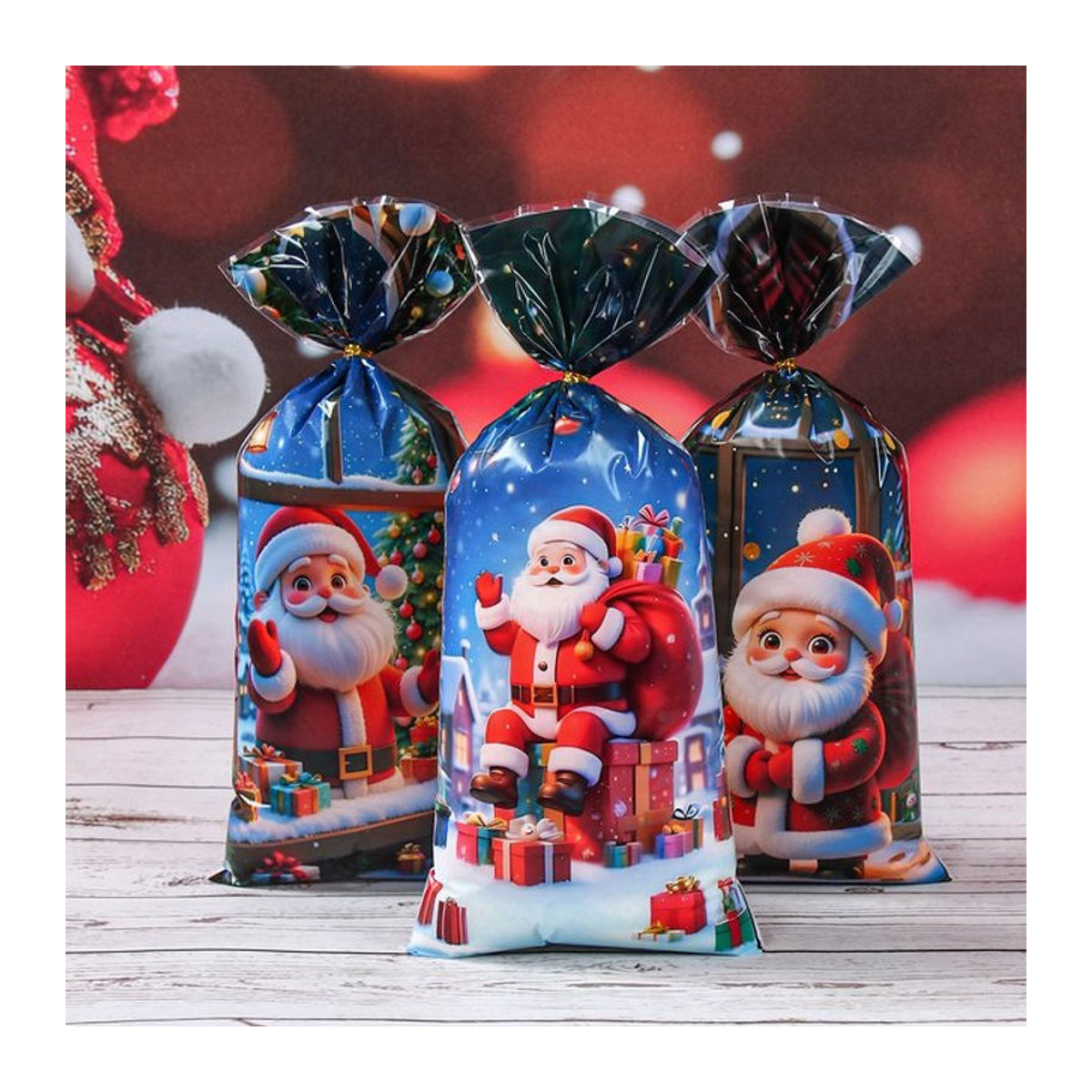 PATIMATE Weihnachtliche Süßigkeiten-Geschenktüten aus Kunststoff für Kinder, Mehrfarbig, Rechteckig - Bild 1