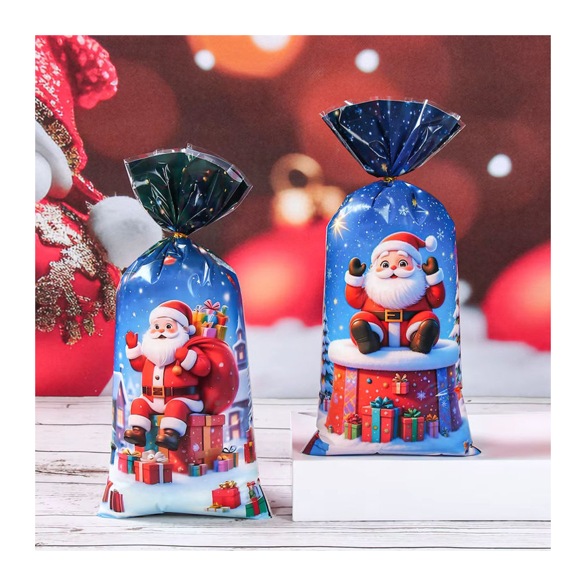 PATIMATE Weihnachtliche Süßigkeiten-Geschenktüten aus Kunststoff für Kinder, Mehrfarbig, Rechteckig - Bild 2