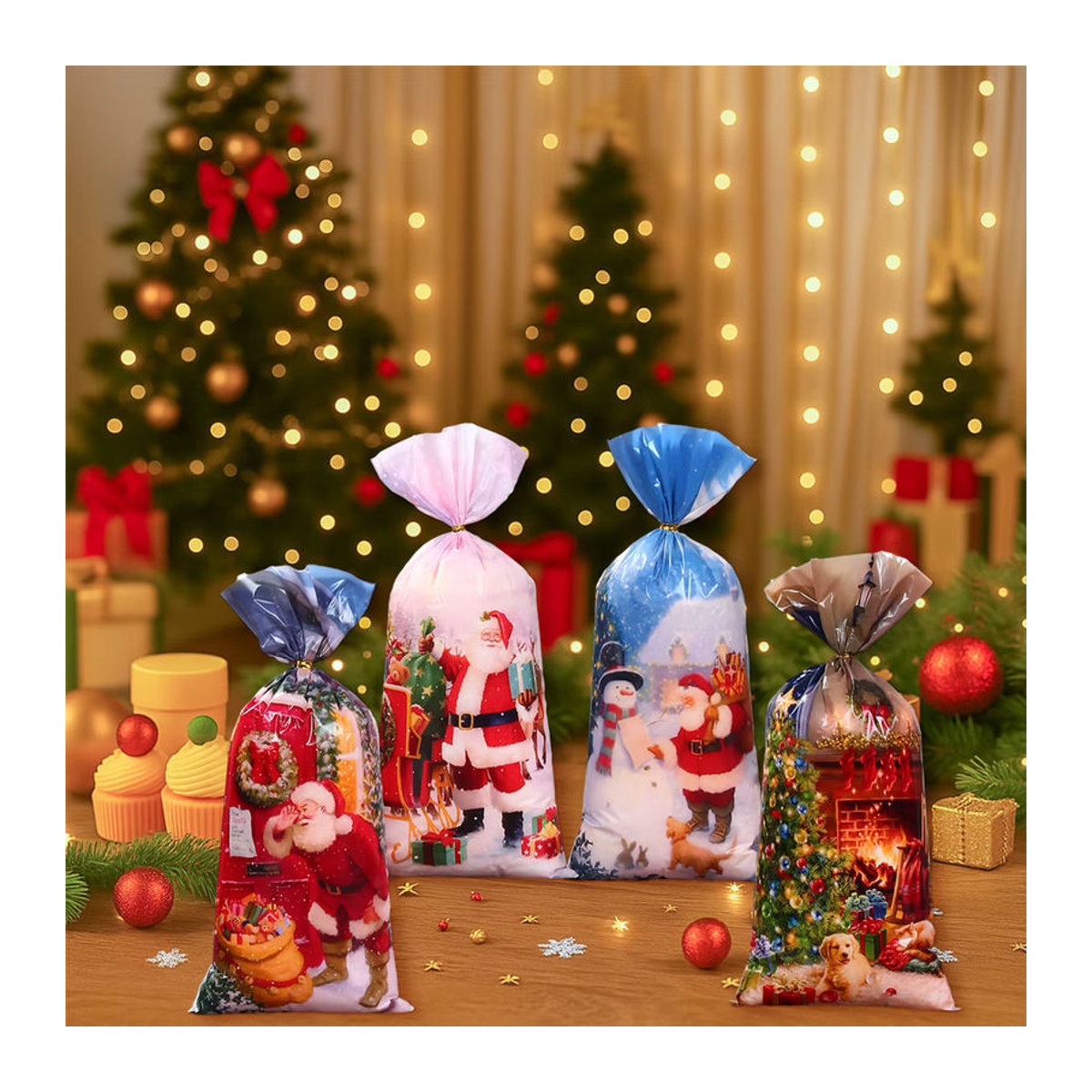 PATIMATE Weihnachtliche Süßigkeiten-Geschenktüten aus Kunststoff für Kinder, Mehrfarbig, Rechteckig - Bild 3