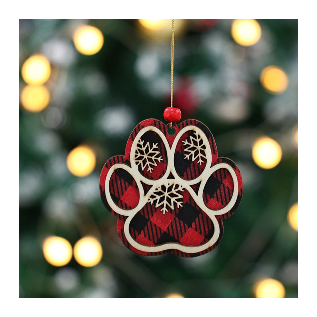 PATIMATE Weihnachts-Hängeornament Hundepfote aus Holz in Rot und Gelb - Bild 1