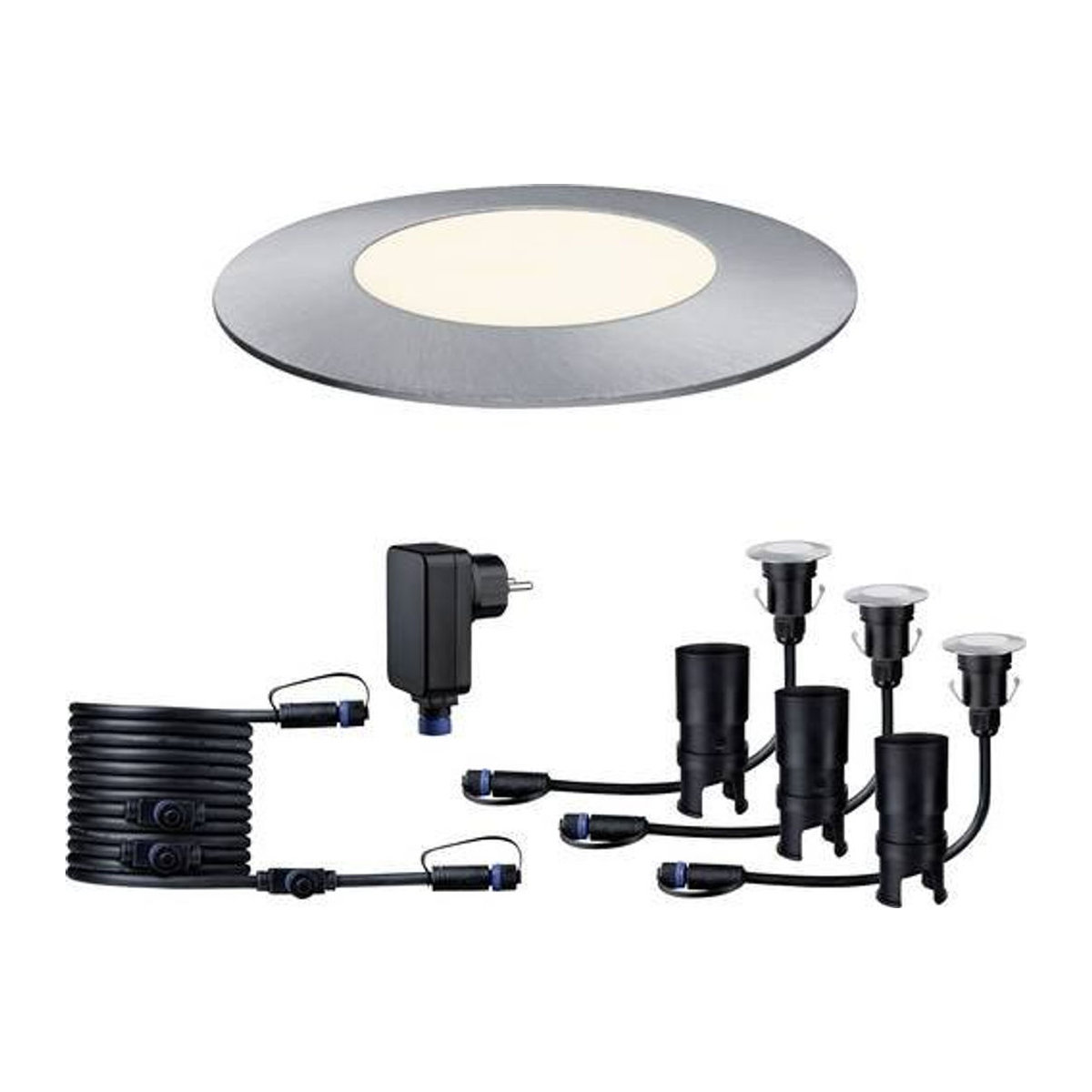 Paulmann Plug & Shine LED-Außeneinbauleuchten Basis-Set 3er Set in Edelstahl/Silber mit 7.5W Warmweiß IP65 - Bild 1