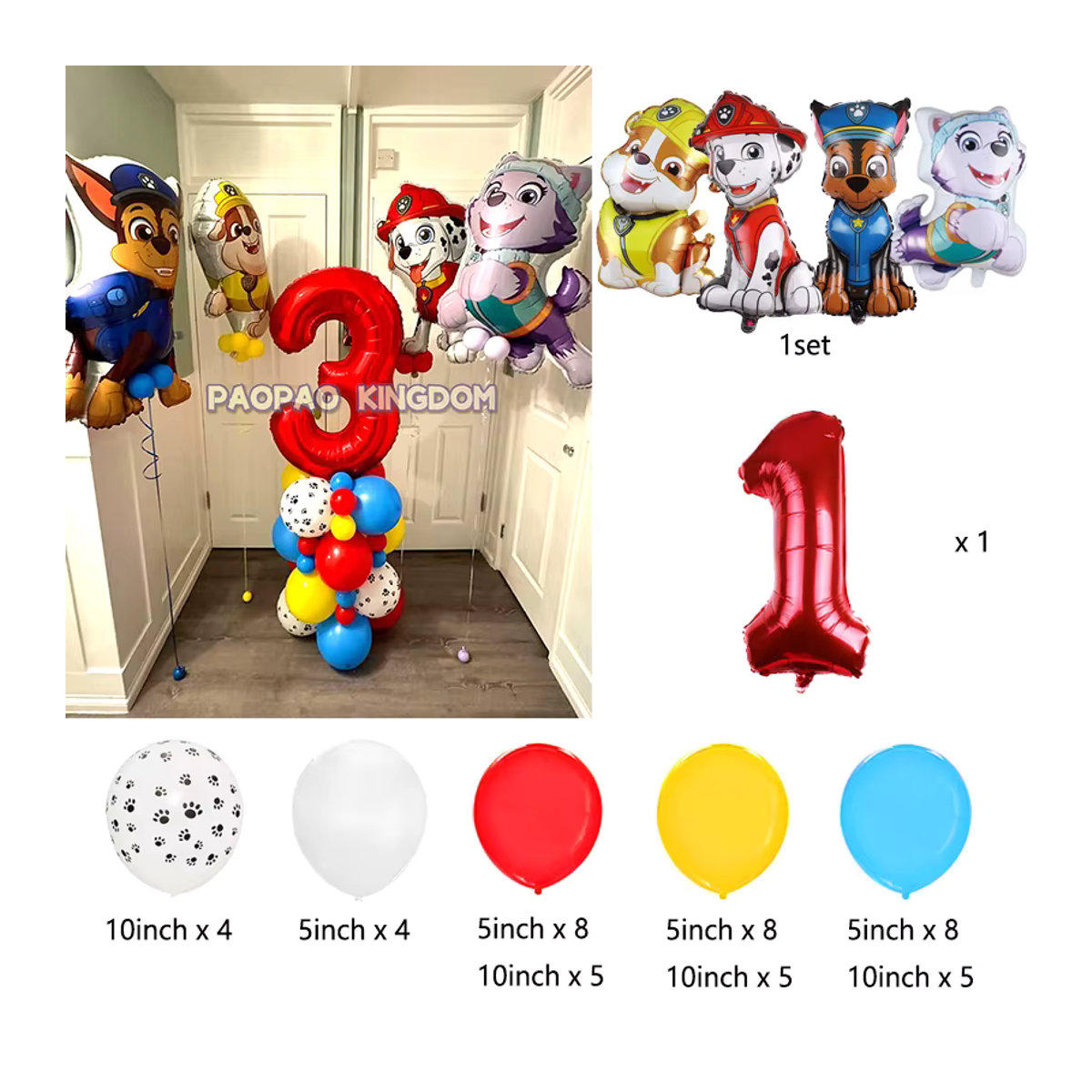 PAW Patrol Ballonbogen Set mit Latexballons und Zahlenballons in Mehrfarbig für deine Geburtstagsparty - Bild 2