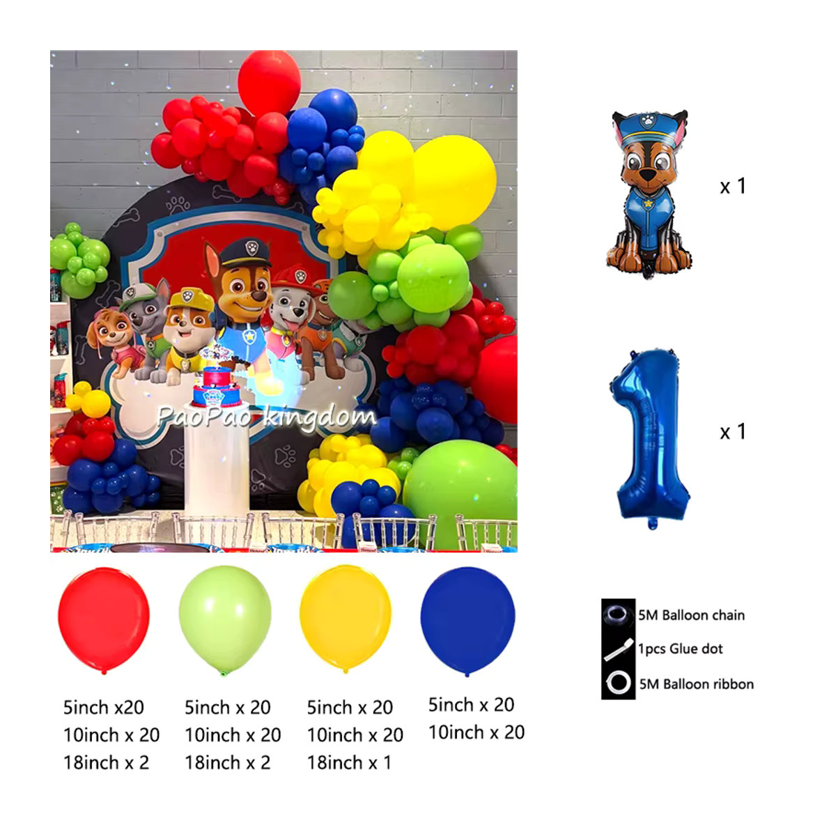 PAW Patrol Girlande aus Aluminiumfolien-Ballons für Kindergeburtstage und Babypartys, mehrfarbig - Bild 2