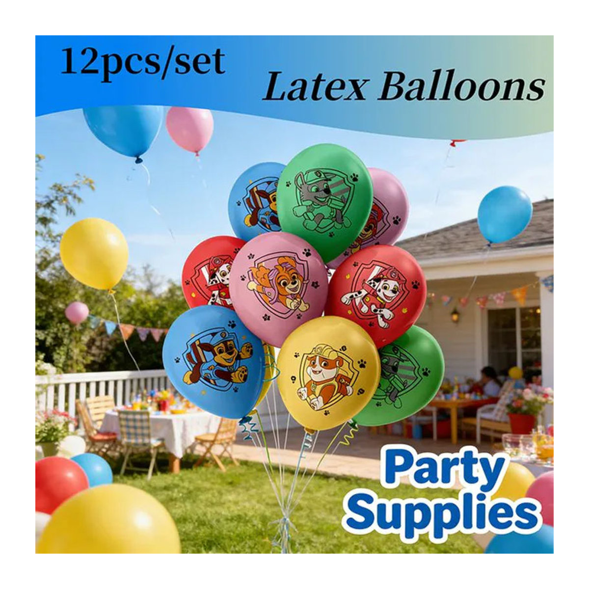 Paw Patrol Latexballons mit Chase, Skye und Marshall für deine Geburtstagsparty Dekoration, 12 Stück, mehrfarbig, rund - Bild 1