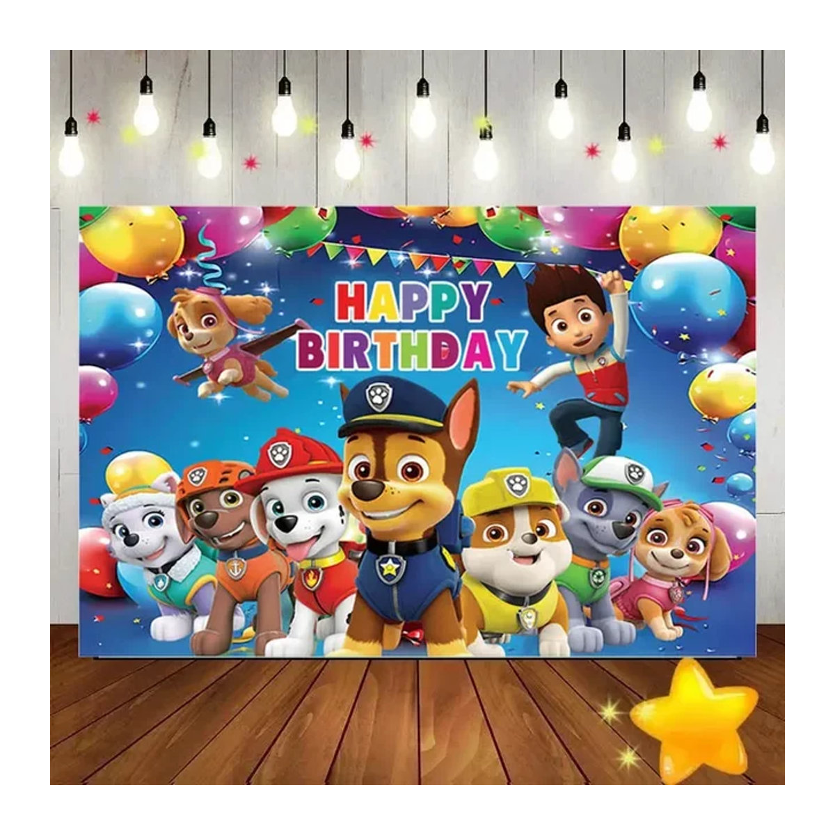 Paw Patrol Partyhintergrund Dekoration für Kindergeburtstage und Fotostudios, mehrfarbig, rechteckig, 90 x 90 cm - Bild 1