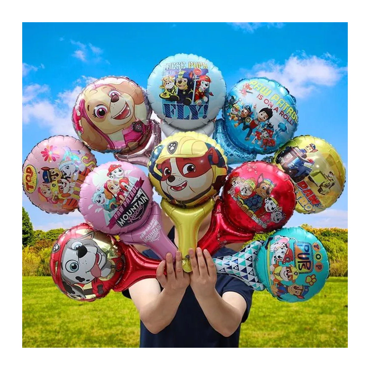 Paw Patrol Stick Ballons mit Ryder, Chase und Skye für Kindergeburtstage und Babypartys, mehrfarbig, Aluminium-Folienballons - Bild 1