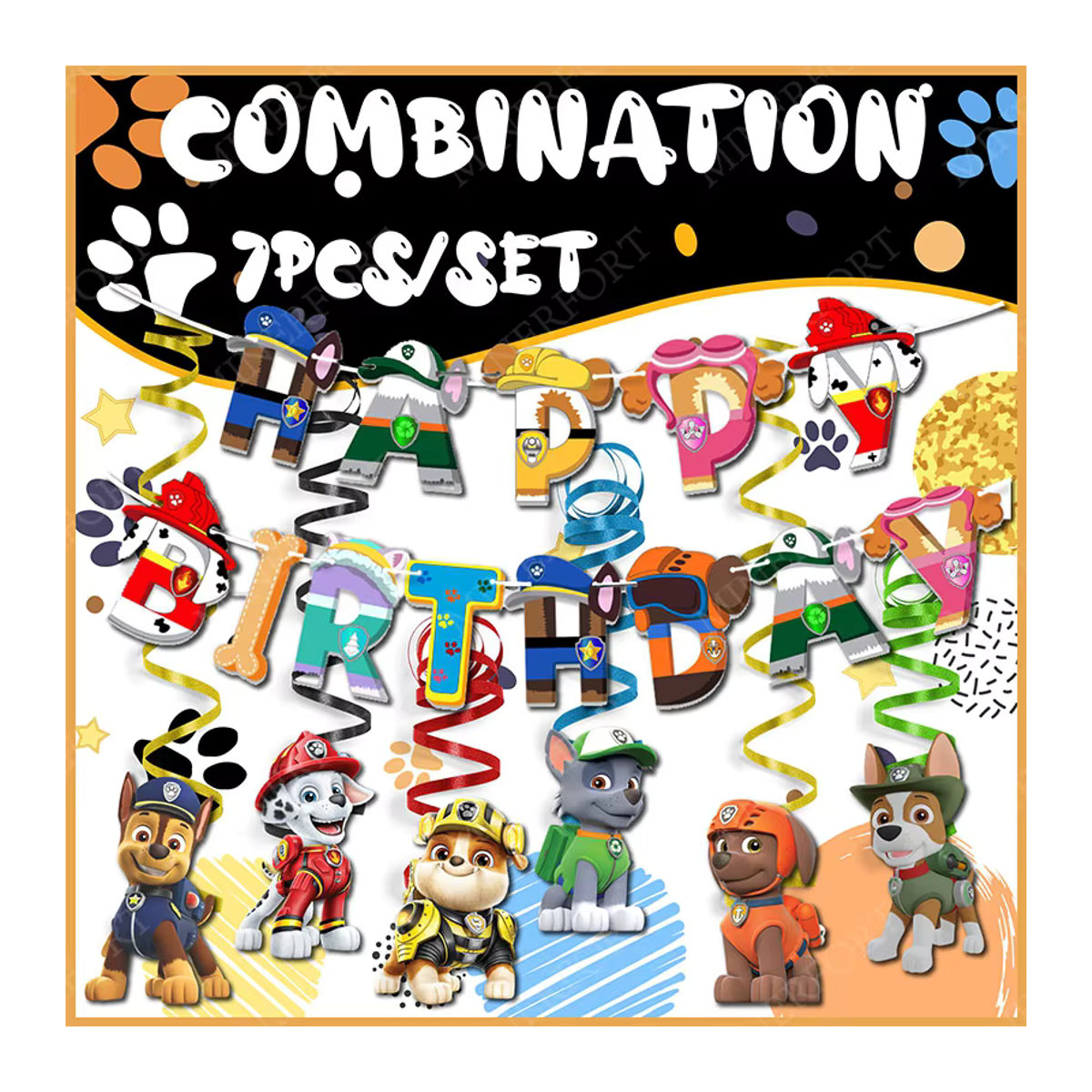Paw Patrol Themen-Spiralbanner-Kombination aus Papier für Kindergeburtstage, mehrfarbig, hängende Dekoration im Cartoon-Stil - Bild 2
