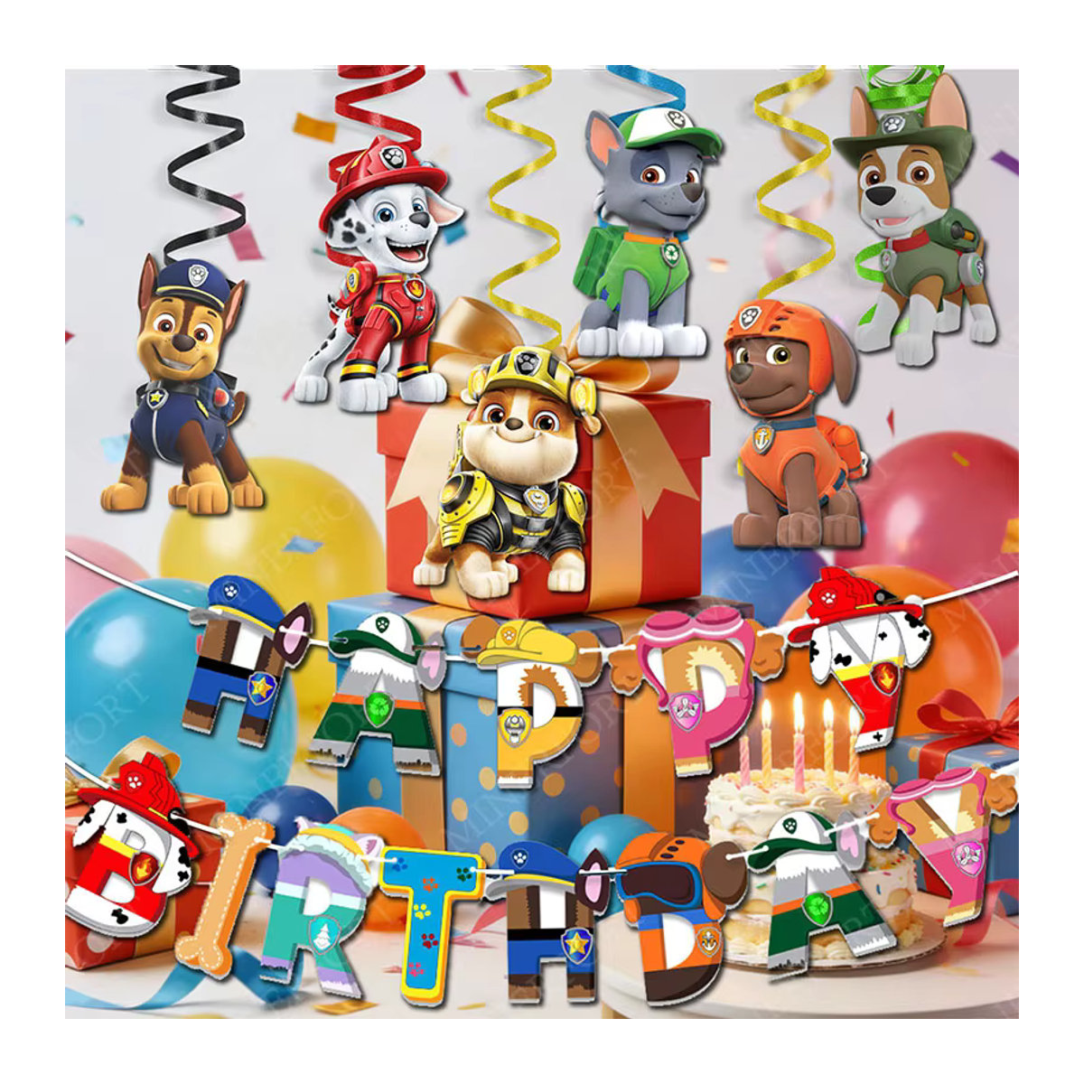 Paw Patrol Themen-Spiralbanner-Kombination aus Papier für Kindergeburtstage, mehrfarbig, hängende Dekoration im Cartoon-Stil - Bild 3