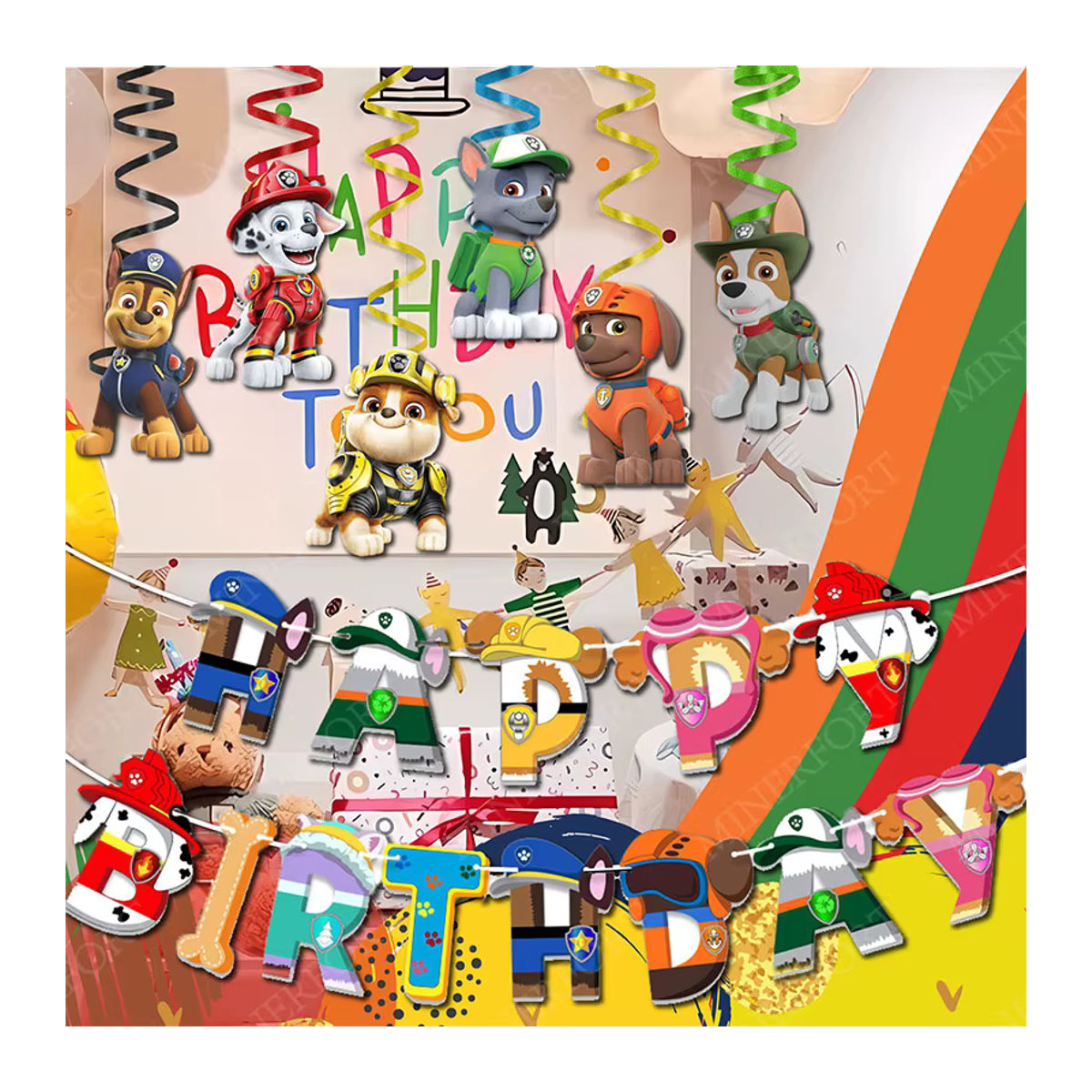 Paw Patrol Themen-Spiralbanner-Kombination aus Papier für Kindergeburtstage, mehrfarbig, hängende Dekoration im Cartoon-Stil - Bild 4
