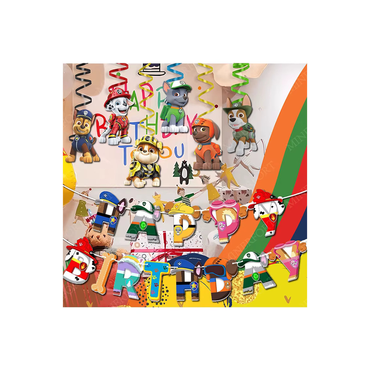 Paw Patrol Themen-Spiralbanner-Kombination aus Papier für Kindergeburtstage, mehrfarbig, hängende Dekoration im Cartoon-Stil - Bild 7