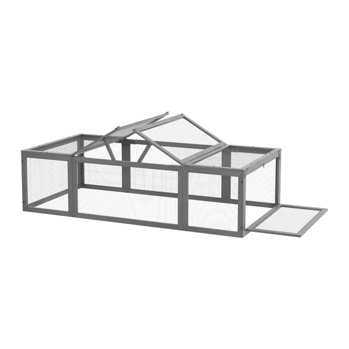 PawHut Hasenstall aus Tannenholz und Metall in Grau, Winterfestes Kaninchengehege mit aufklappbarem Dach, B/H/L: 90 x 48 x 180 cm - Bild 1