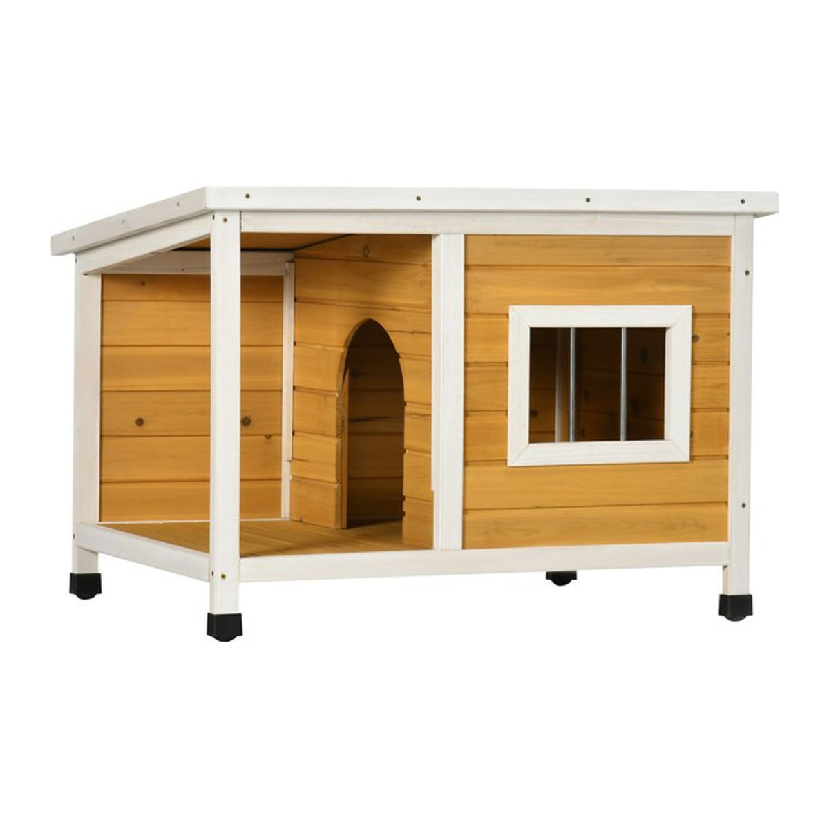 PawHut Hundehütte aus Tannenholz mit Terrasse und aufklappbarem Dach in Orange für kleine Hunde Indoor und Outdoor - Bild 1