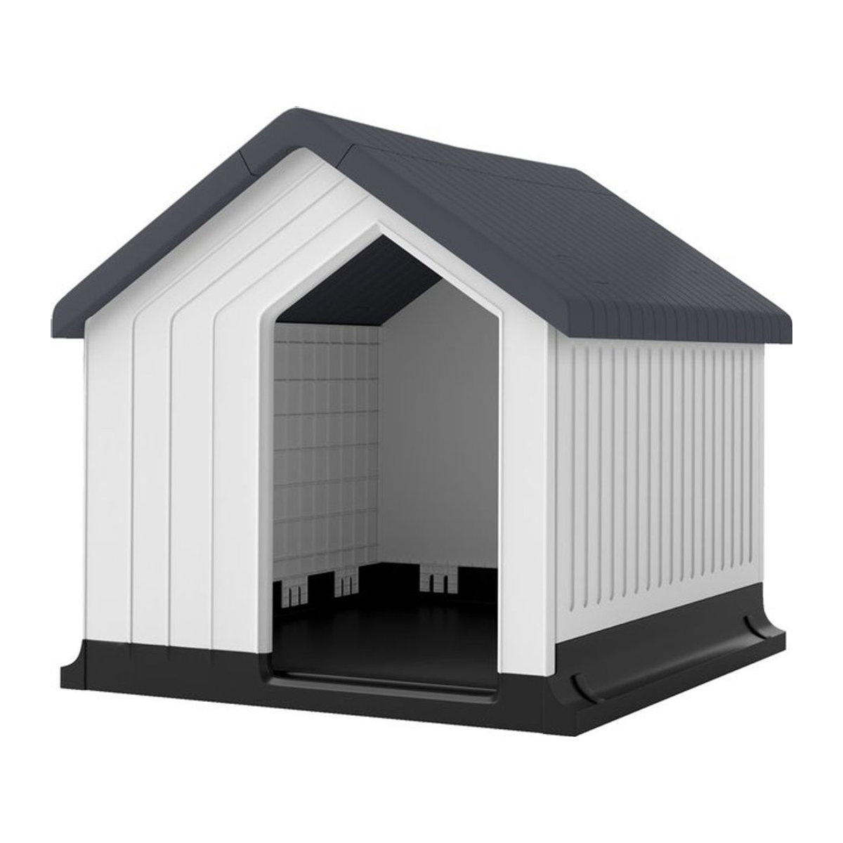 PawHut Hundehütte mit Asphaltdach und Fenstern, wetterfestes Hundehaus für kleine Hunde in Grau, B/T/H: 62 x 61 x 60 cm - Bild 1