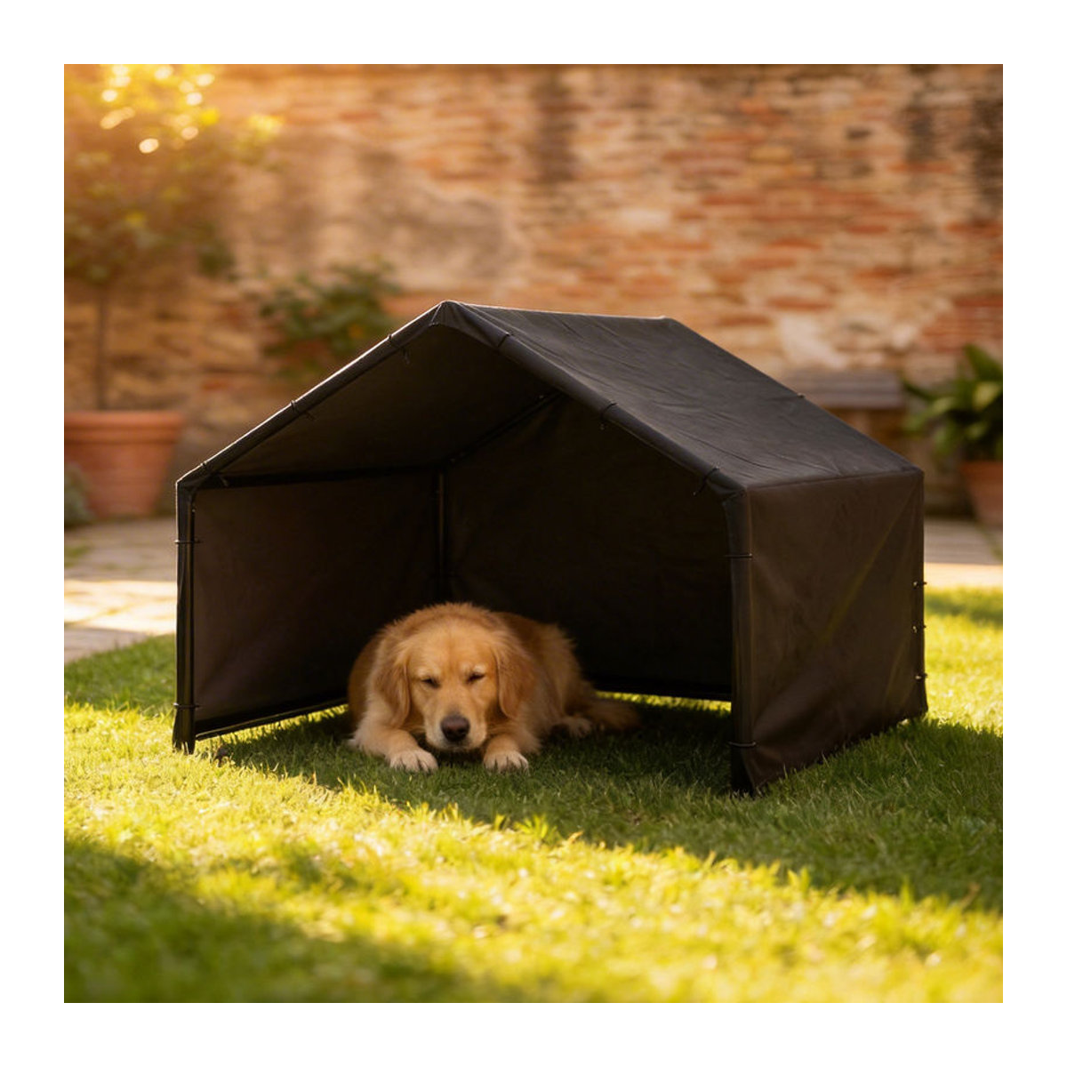 PawHut Hundehütte Schwarz mit wasser- und UV-beständiger Überdachung für kleine mittelgroße und große Hunde bis 30 kg B/T/H: 125 x 110 x 93 cm - Bild 2
