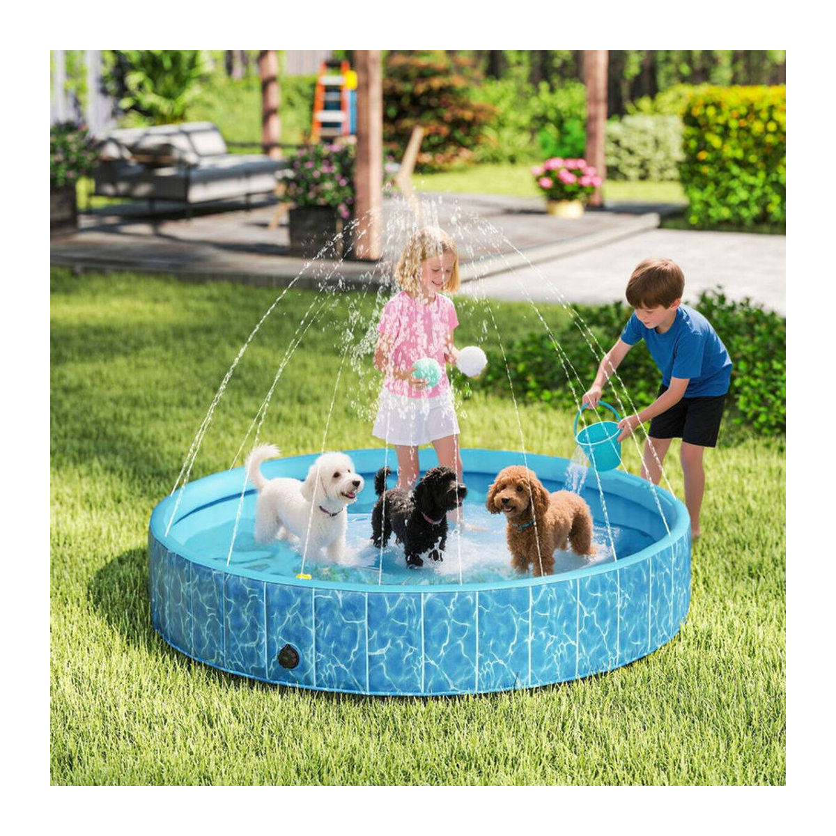 PawHut Hundepool aus Kunststoff in Blau B/H/L: 160 x 30 x 160 cm - Bild 2