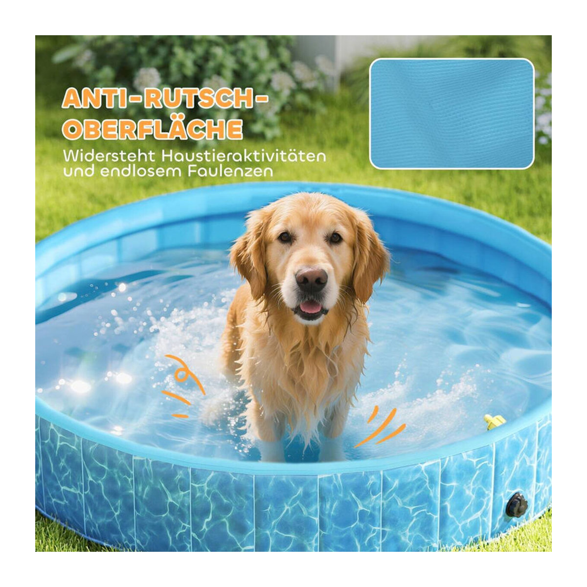 PawHut Hundepool aus Kunststoff in Blau B/H/L: 160 x 30 x 160 cm - Bild 3