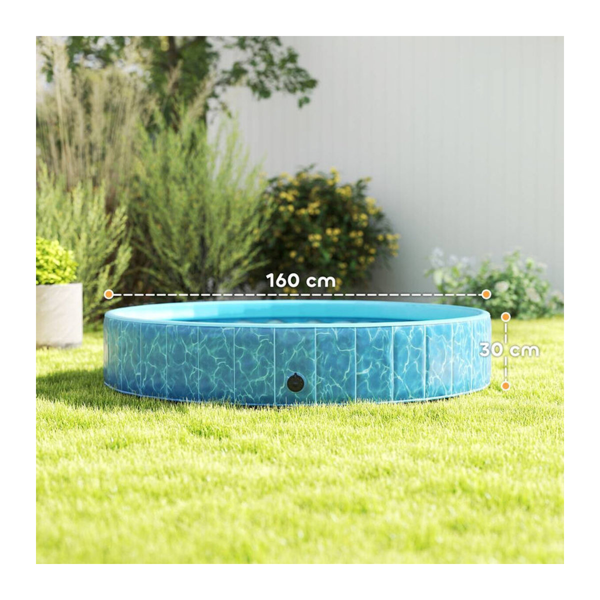 PawHut Hundepool aus Kunststoff in Blau B/H/L: 160 x 30 x 160 cm - Bild 4