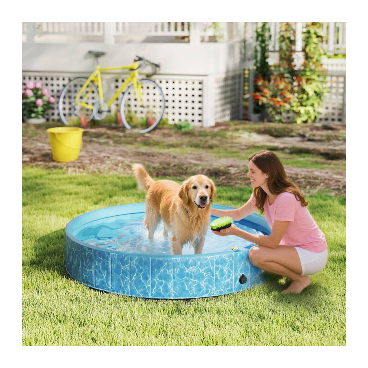PawHut Hundepool aus Kunststoff in Blau B/H/L: 160 x 30 x 160 cm - Bild 5