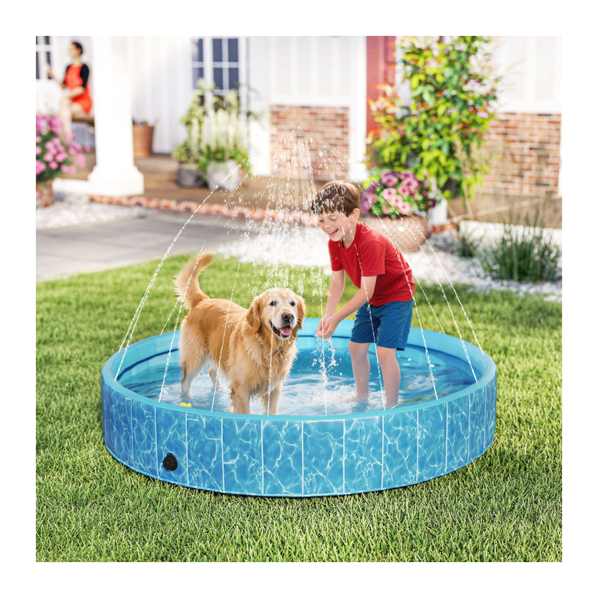 PawHut Hundepool aus Kunststoff in Blau B/H/L: 160 x 30 x 160 cm - Bild 7