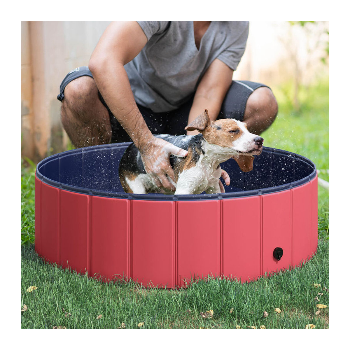 PawHut Hundepool Planschbecken aus Holz und Kunststoff, Rot/Blau, Durchmesser: 100 cm, Höhe: 30 cm - Bild 2