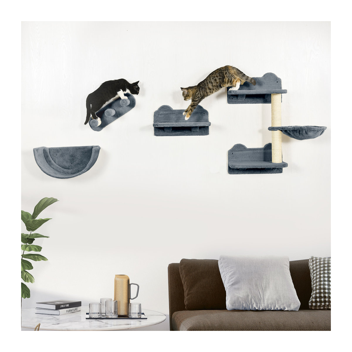 PawHut Katzen Kletterwand Grau mit Hängematte und Kratzmöglichkeiten B/H/T: 28 x 73 x 40 cm - Bild 2