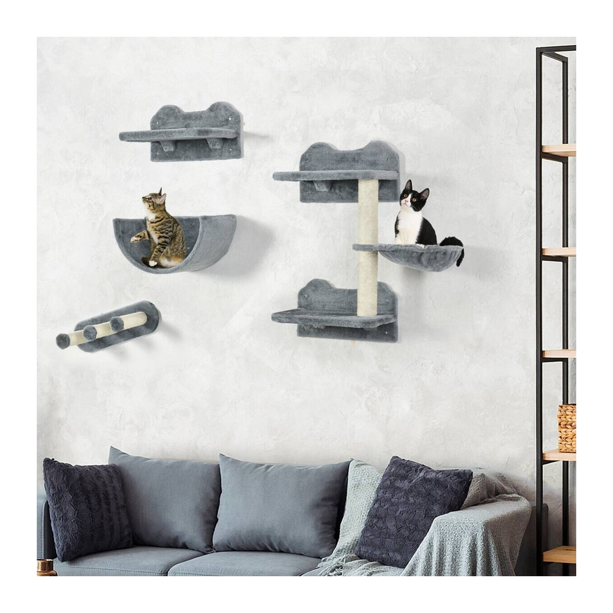 PawHut Katzen Kletterwand Grau mit Hängematte und Kratzmöglichkeiten B/H/T: 28 x 73 x 40 cm - Bild 5