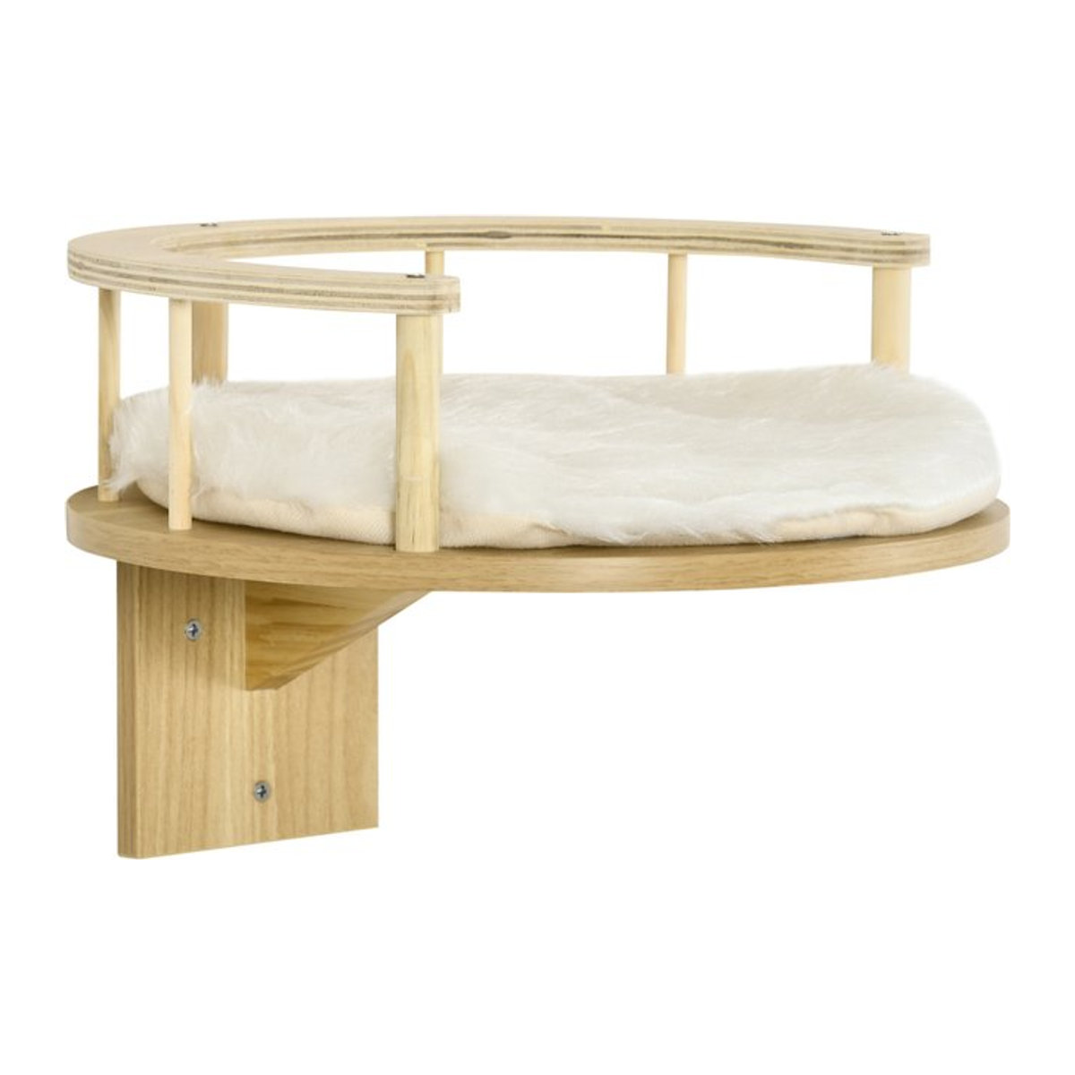 PawHut Katzenbett zur Wandmontage mit Kissen und Schutzrand, Eiche und Cremeweiß, Durchmesser: 34 cm, Höhe: 10,5 cm - Bild 1