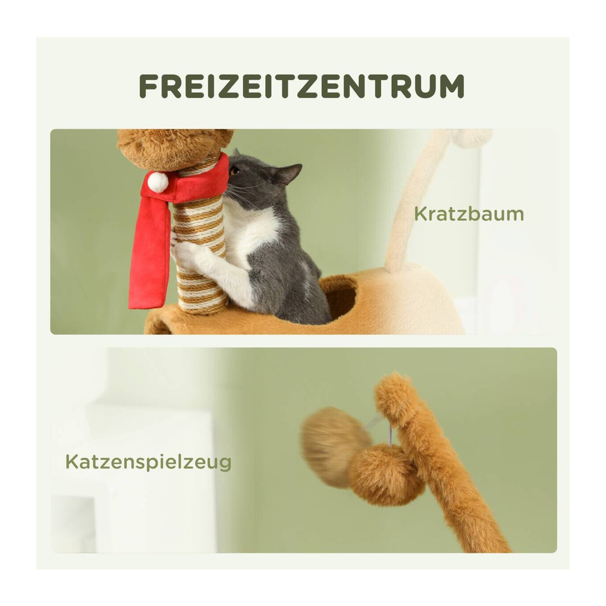 PawHut Kratzbaum im Hirschdesign mit Höhle und Spielball, Braun, B/T/H: 34 x 48 x 98 cm - Bild 4
