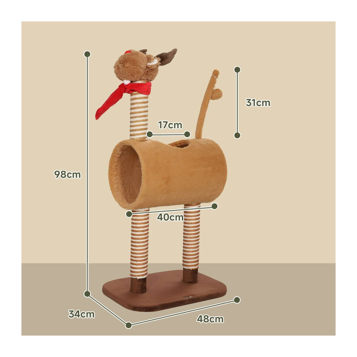 PawHut Kratzbaum im Hirschdesign mit Höhle und Spielball, Braun, B/T/H: 34 x 48 x 98 cm - Bild 5