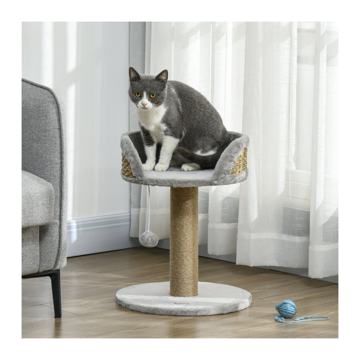 PawHut Kratzbaum klein für Katzen in Grau mit Spielball und Liegefläche, B/T/H: 40 x 40 x 49 cm - Bild 2