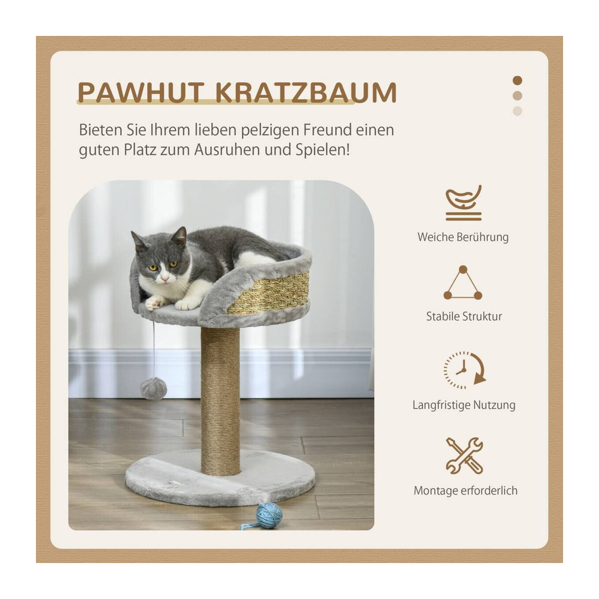 PawHut Kratzbaum klein für Katzen in Grau mit Spielball und Liegefläche, B/T/H: 40 x 40 x 49 cm - Bild 3