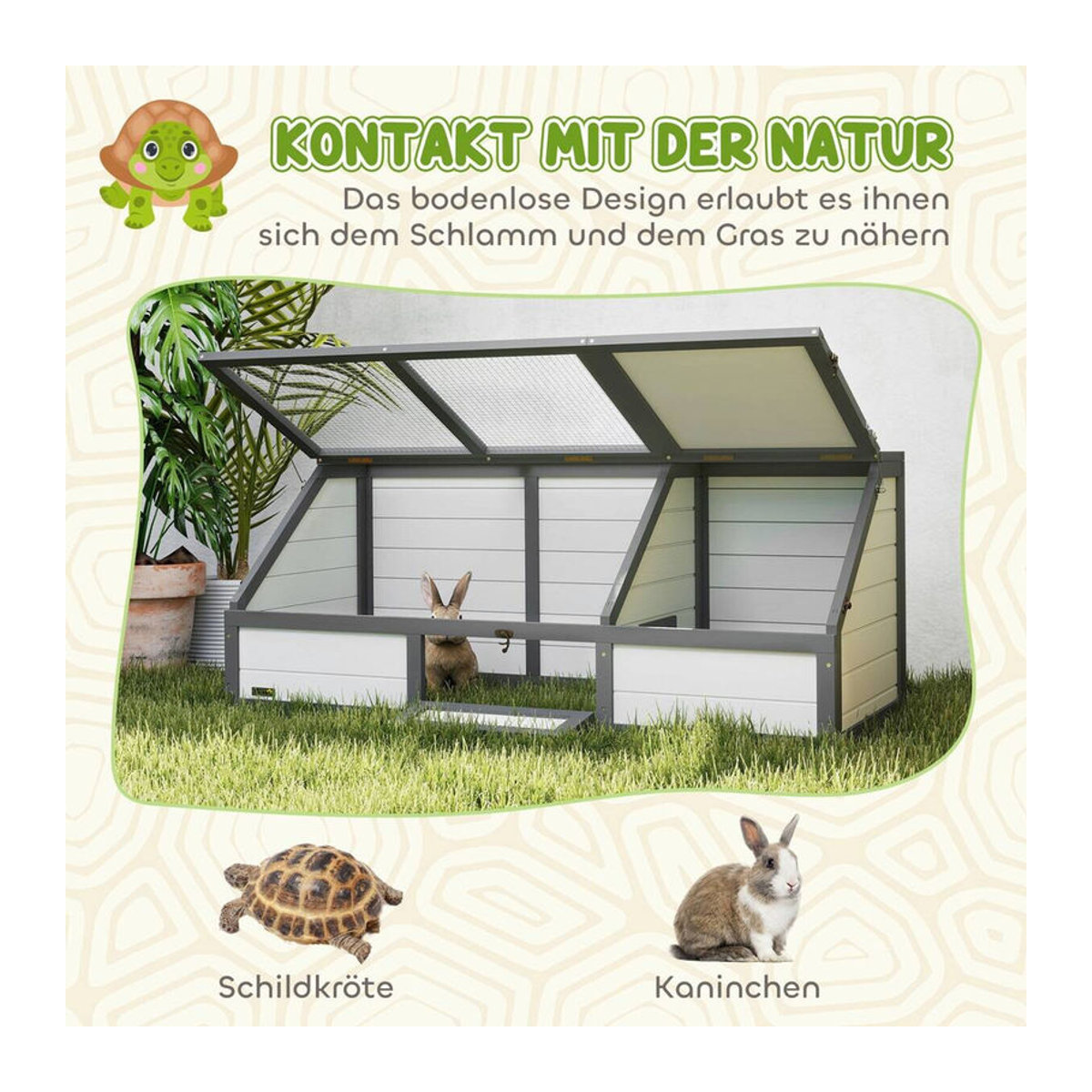 PawHut Schildkrötenhaus aus Kiefernholz in Weiß B/H/L: 55 x 50 x 120 cm - Bild 2