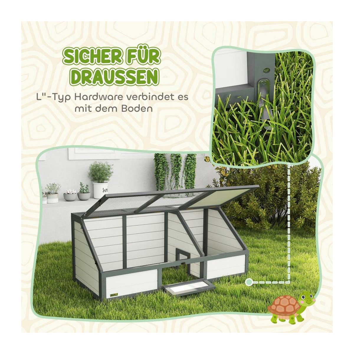 PawHut Schildkrötenhaus aus Kiefernholz in Weiß B/H/L: 55 x 50 x 120 cm - Bild 4