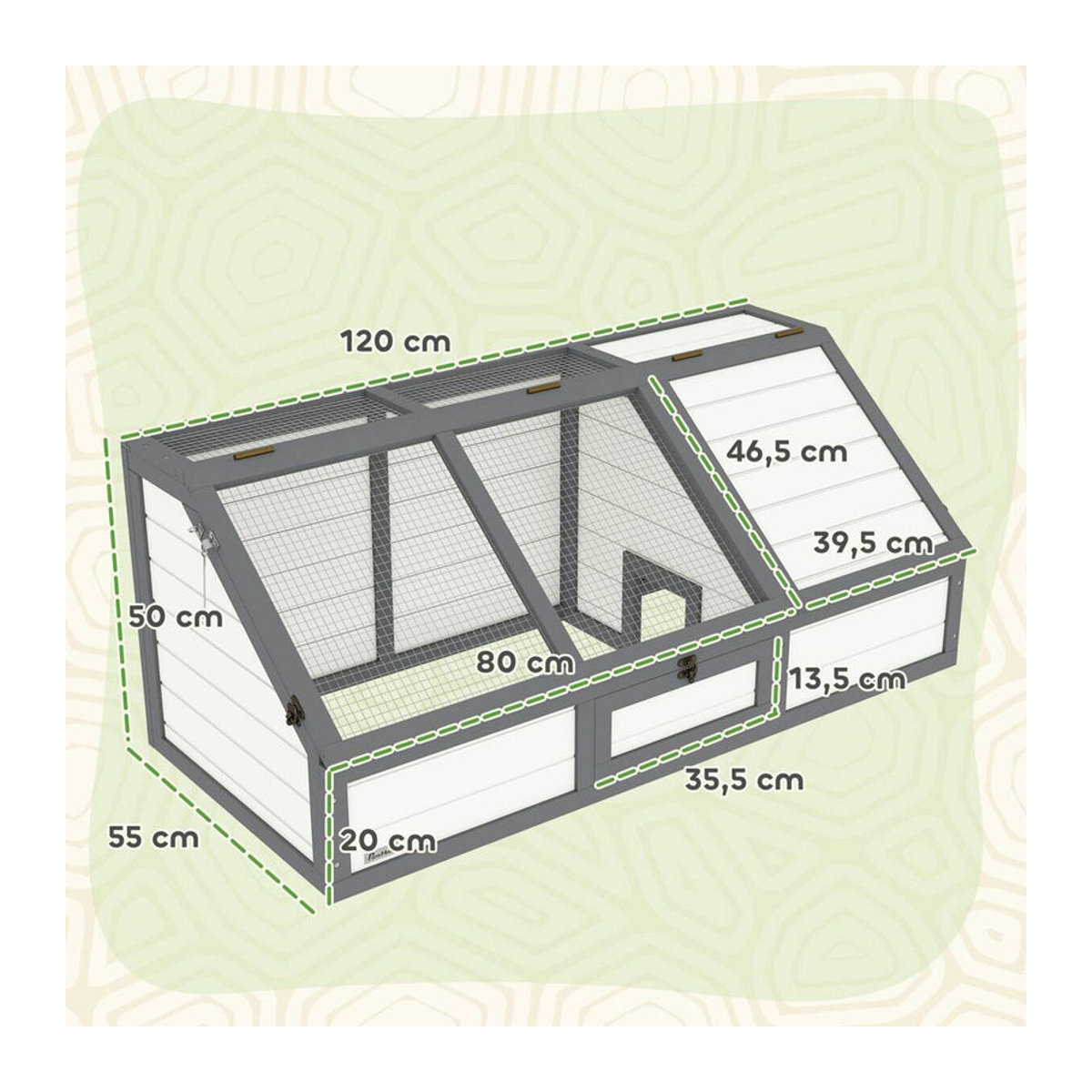 PawHut Schildkrötenhaus aus Kiefernholz in Weiß B/H/L: 55 x 50 x 120 cm - Bild 5
