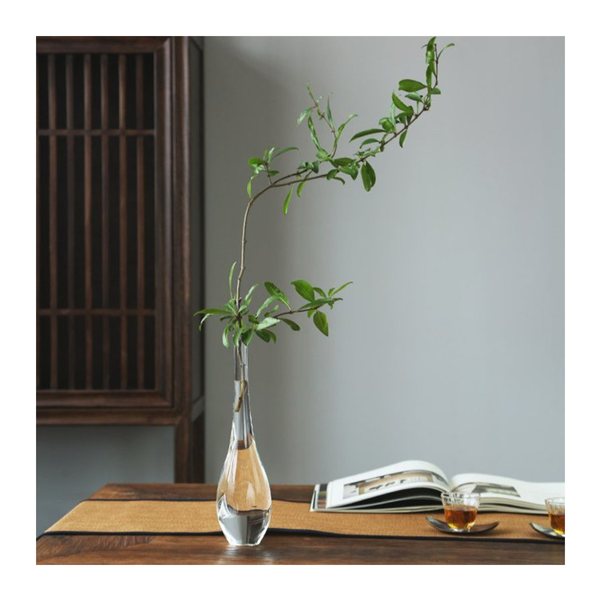 PDQ Glasvase im japanischen Zen-Stil, transparente bauchige Guanyin-Vase für Schnittblumen und Topfpflanzen in minimalistischem Design - Bild 1