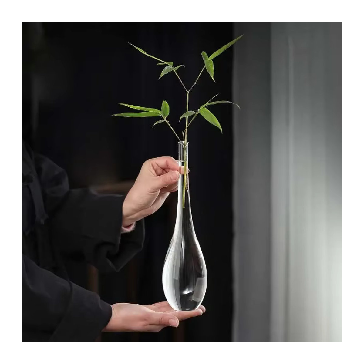 PDQ Glasvase im japanischen Zen-Stil, transparente bauchige Guanyin-Vase für Schnittblumen und Topfpflanzen in minimalistischem Design - Bild 3