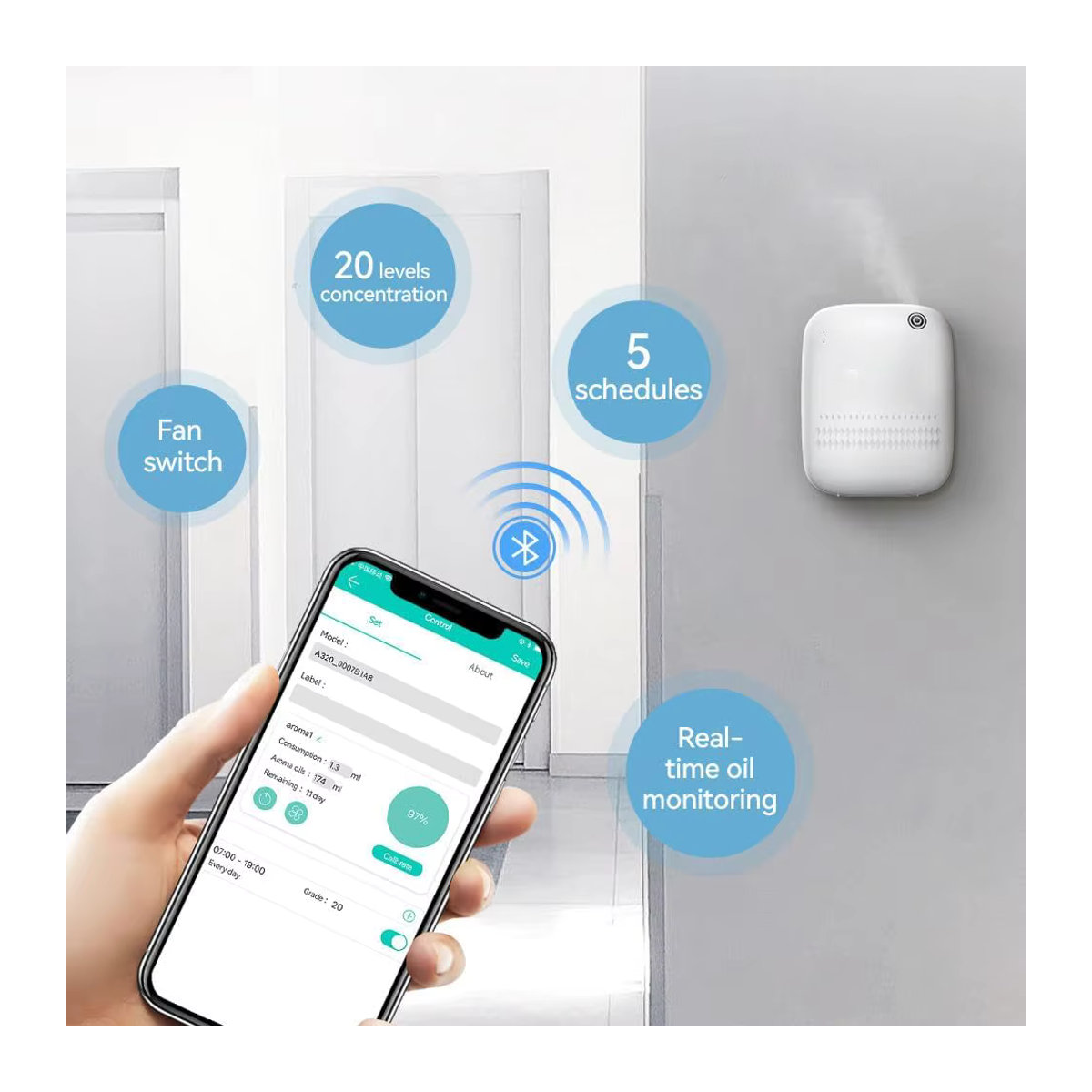 PDQ Intelligenter Duftöldiffusor mit App-Steuerung, Weiß, 400 ml - Bild 3