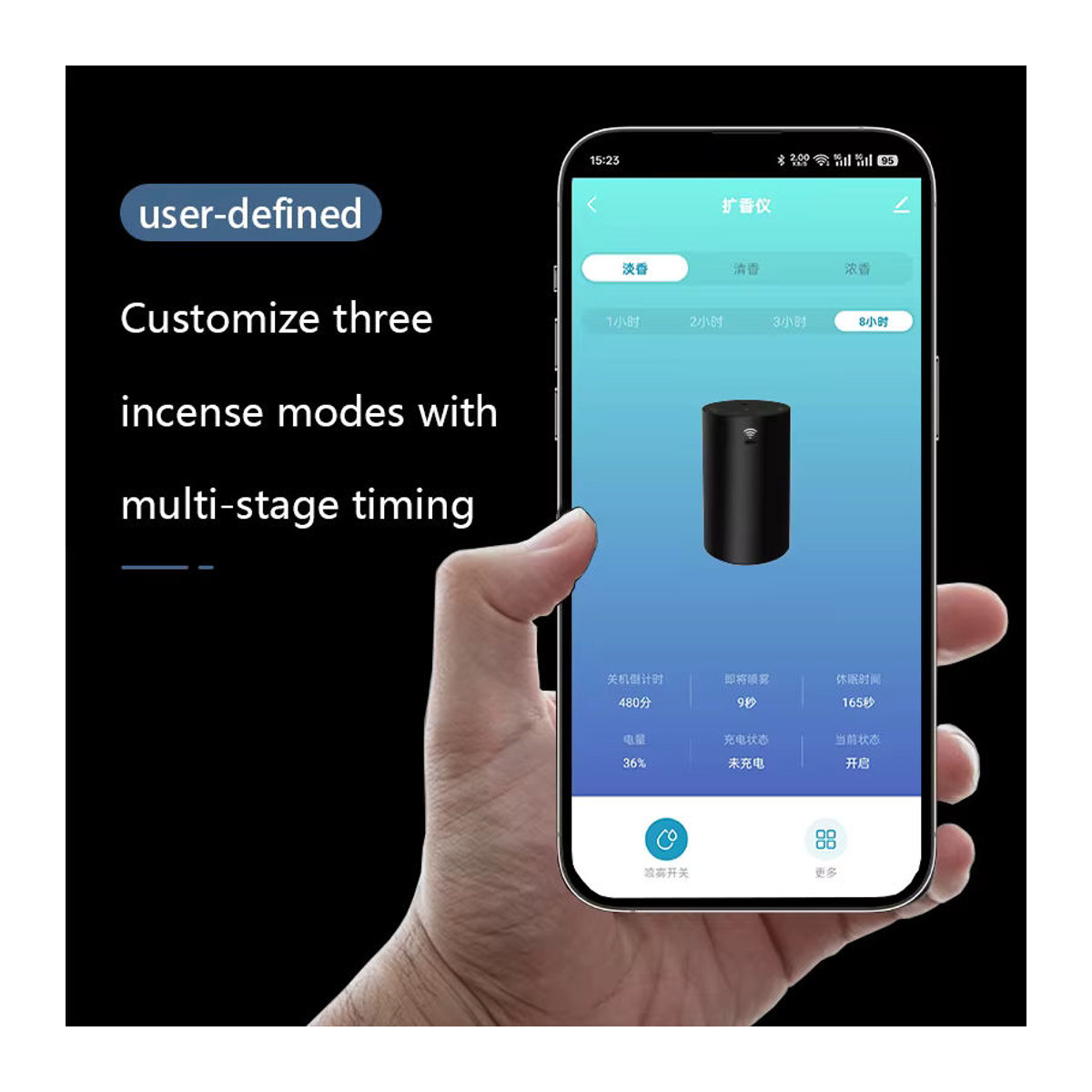 PDQ Tragbarer Auto-Aroma-Diffusor mit App-Steuerung, moderner Duftverteiler in Schwarz - Bild 2