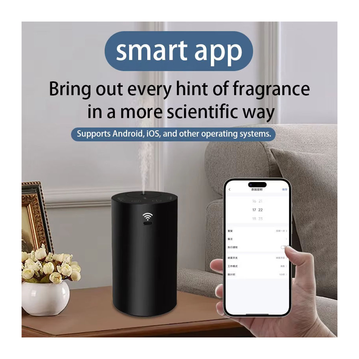 PDQ Tragbarer Auto-Aroma-Diffusor mit App-Steuerung, moderner Duftverteiler in Schwarz - Bild 3