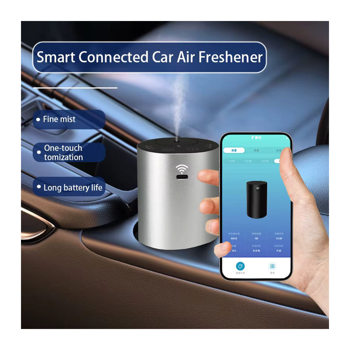 PDQ Tragbarer Auto-Aroma-Diffusor mit App-Steuerung, moderner Duftverteiler in Schwarz - Bild 4