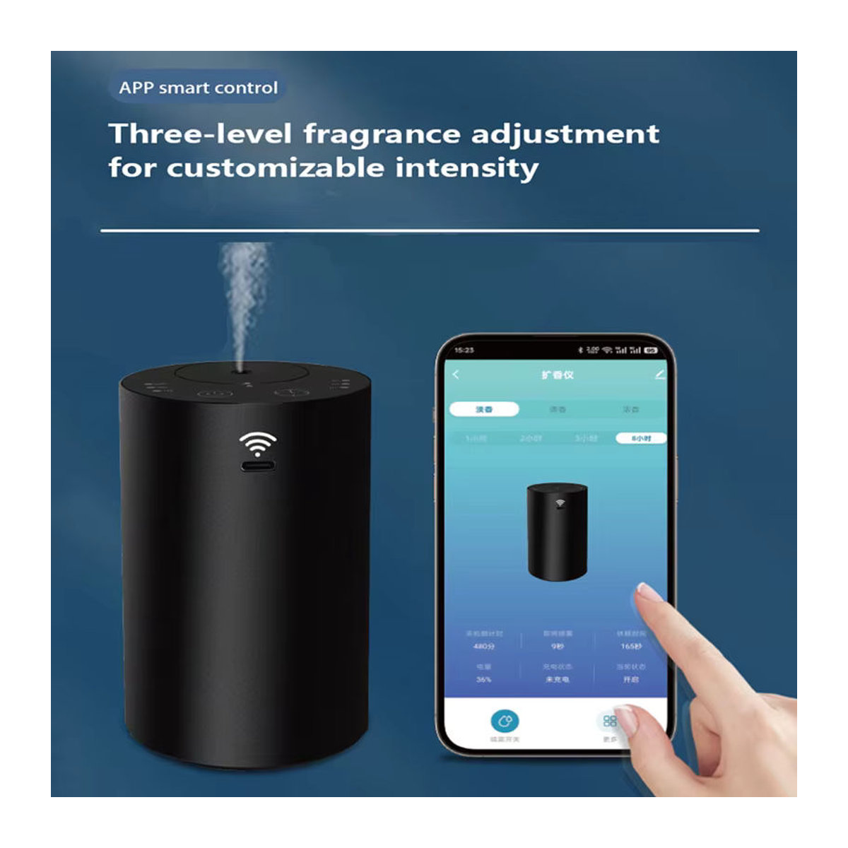 PDQ Tragbarer Auto-Aroma-Diffusor mit App-Steuerung, moderner Duftverteiler in Schwarz - Bild 5