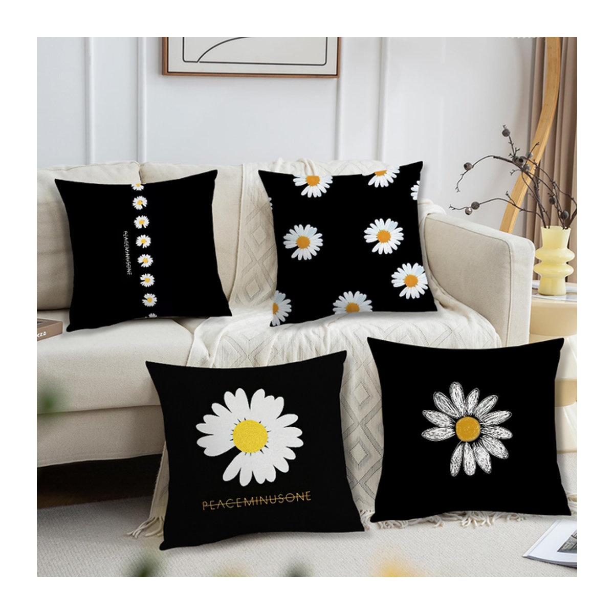 Peaceminusones B-Banner Kissenbezug in Schwarz für Sofa und Wohnzimmer - Bild 1