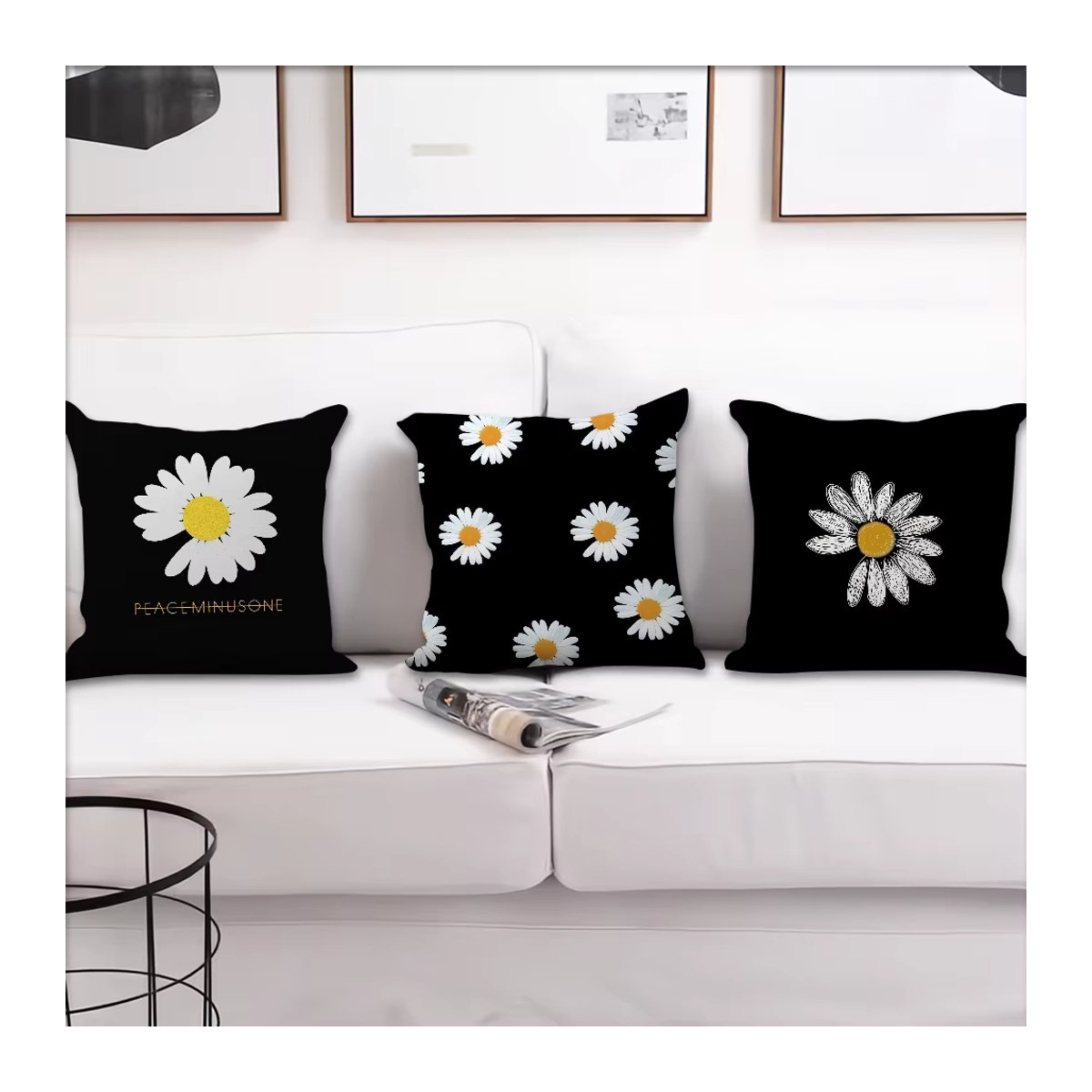 Peaceminusones B-Banner Kissenbezug in Schwarz für Sofa und Wohnzimmer - Bild 2