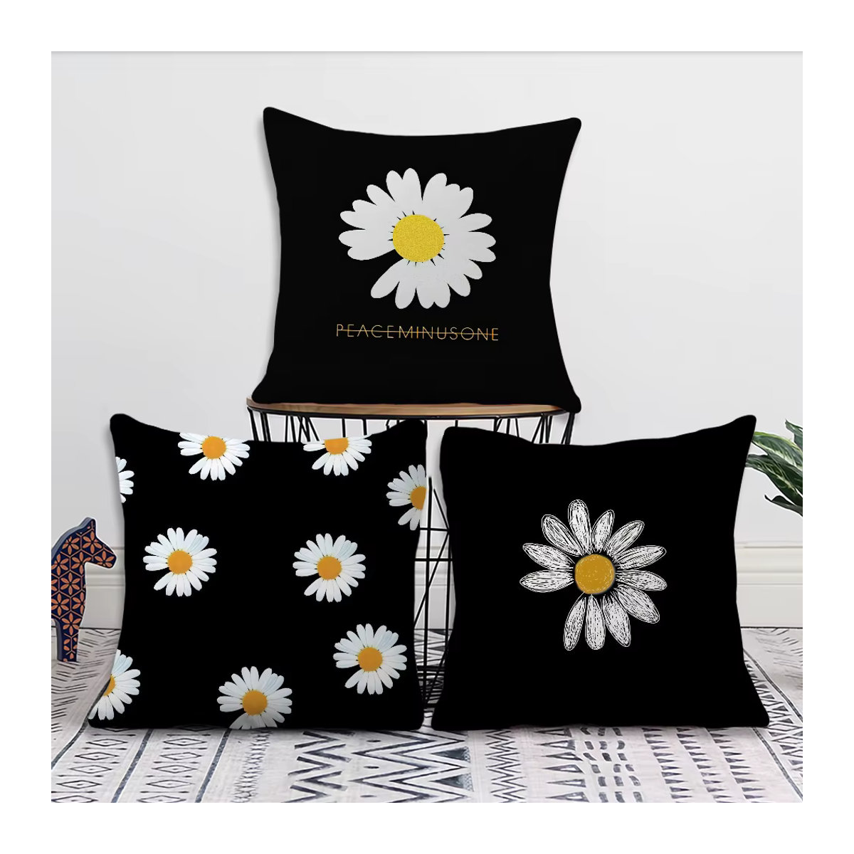 Peaceminusones B-Banner Kissenbezug in Schwarz für Sofa und Wohnzimmer - Bild 3