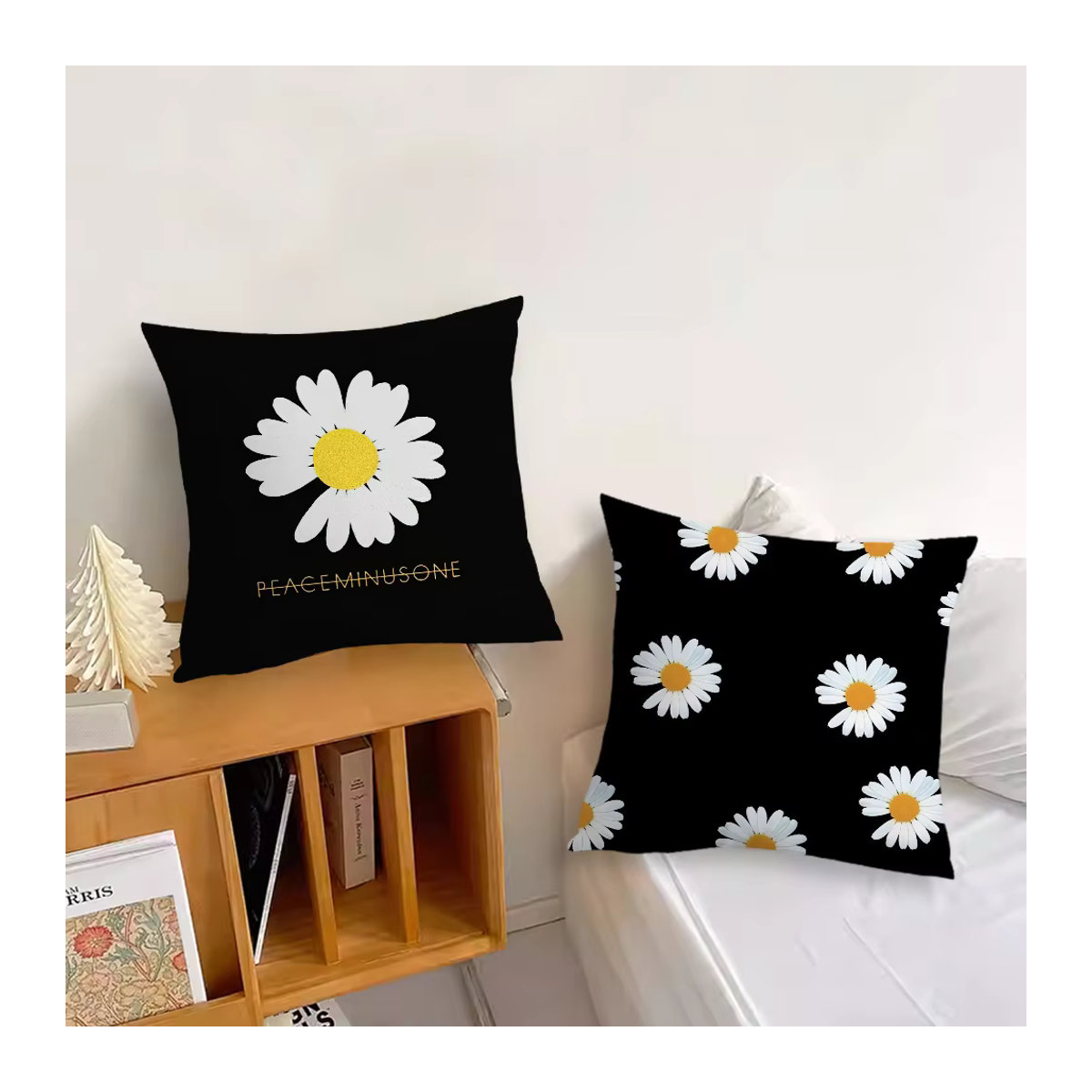 Peaceminusones B-Banner Kissenbezug in Schwarz für Sofa und Wohnzimmer - Bild 4