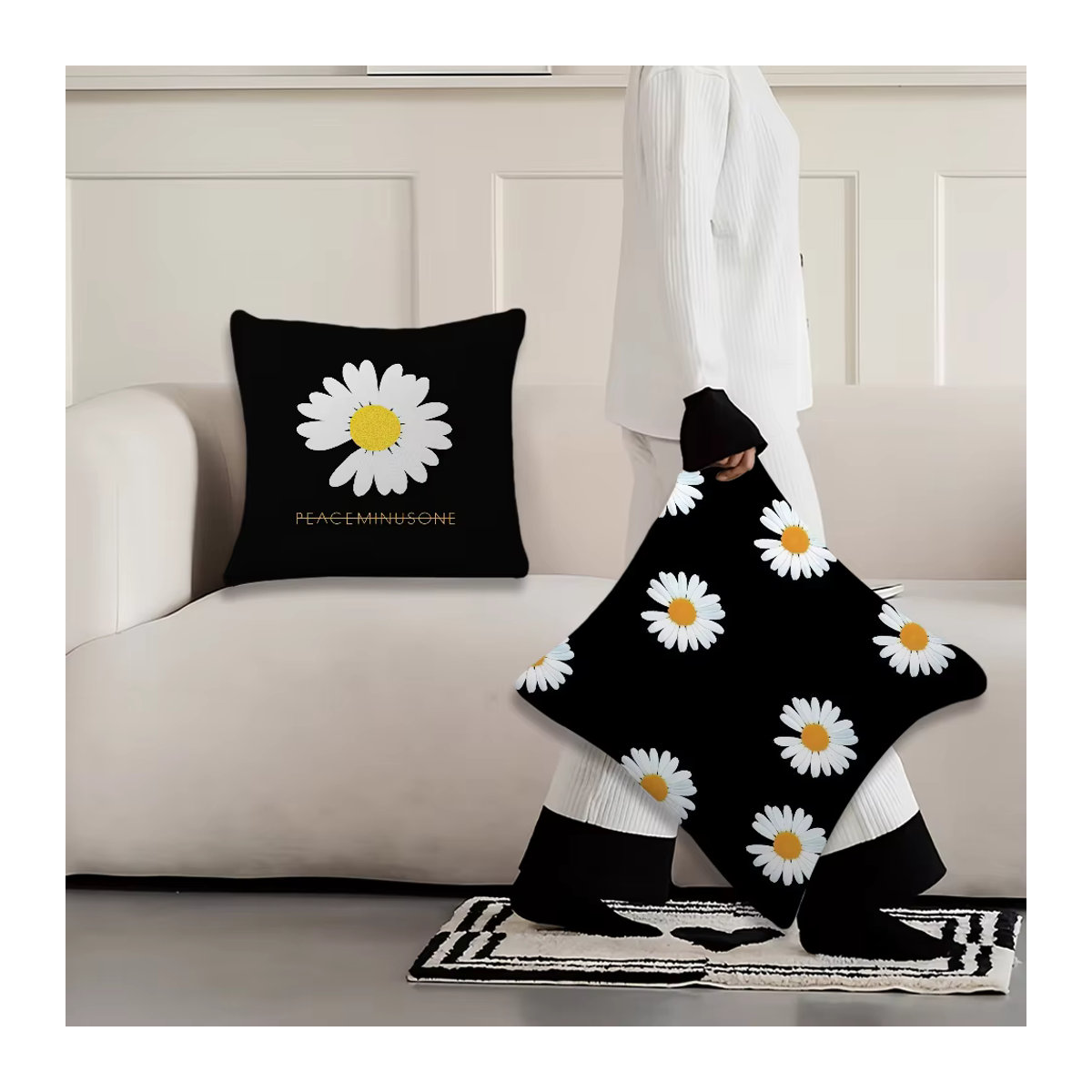 Peaceminusones B-Banner Kissenbezug in Schwarz für Sofa und Wohnzimmer - Bild 5