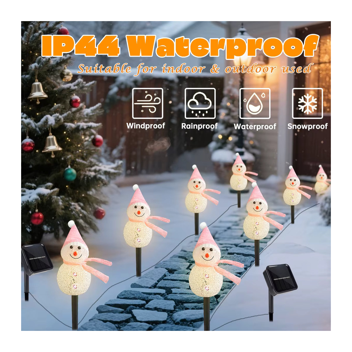 Peach Forest 4er Set Solar Weihnachts Schneemann und Santa LED Wegeleuchten, wasserdicht, Farbe: Weiß - Bild 1